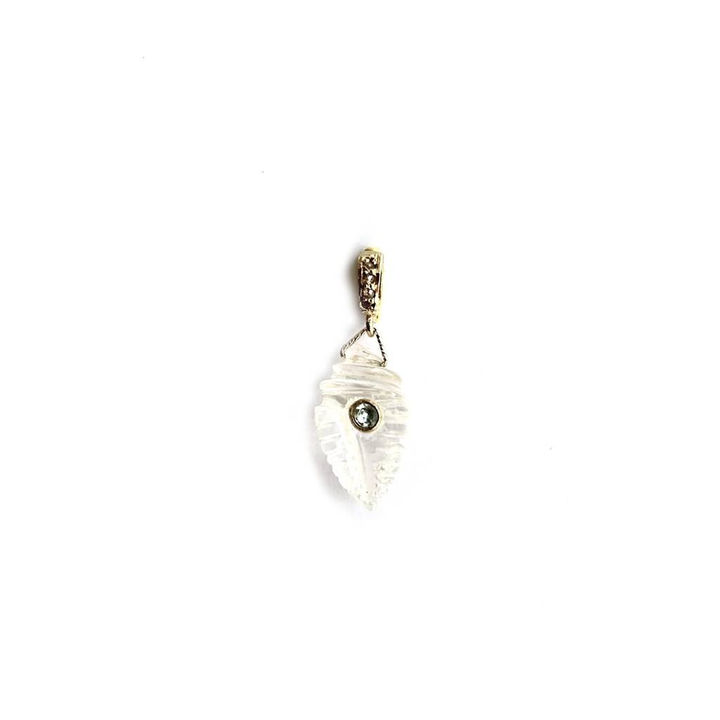 CHARM COQUILLAGE Cristal de roche serti Topaze, bélière Diamants argent plaqué or 24 cts