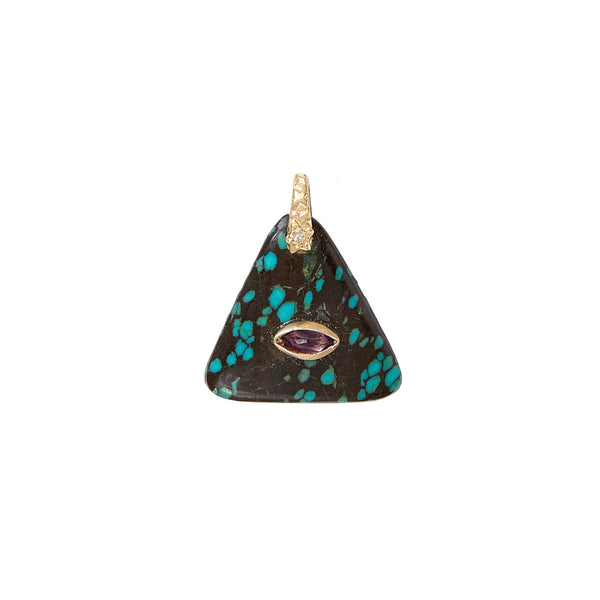 CHARM TURQUOISE Triangle serti Améthyste, bélière diamant, argent 925 plaqué or