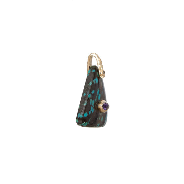 CHARM TURQUOISE Triangle serti Améthyste, bélière diamant, argent 925 plaqué or
