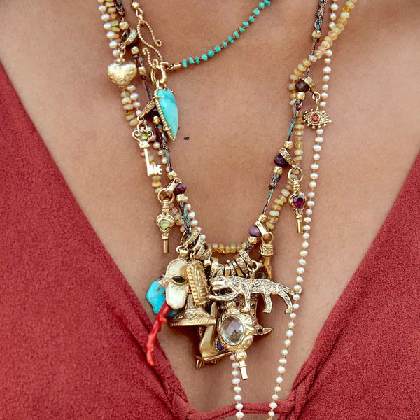 KHAMSA Charm Argent plaqué Or, bélière diamants - Labradorite