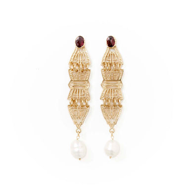 CHATELAINE Boucles d'oreilles Grenats et Perles d'eau douce