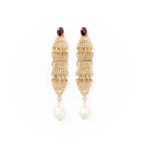 CHATELAINE Boucles d'oreilles Grenats et Perles d'eau douce