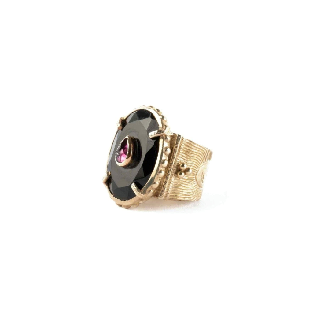 CHEEMA Black Onyx & Garnet Signet Ring
