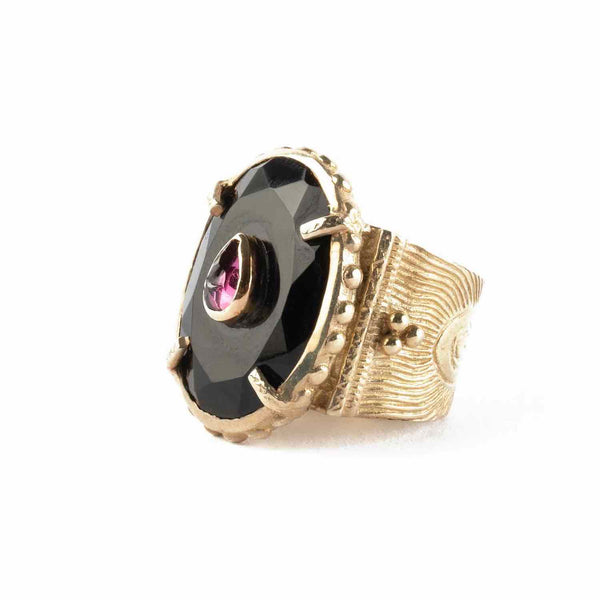CHEEMA Bague Chevalière Onyx Noir Grenat