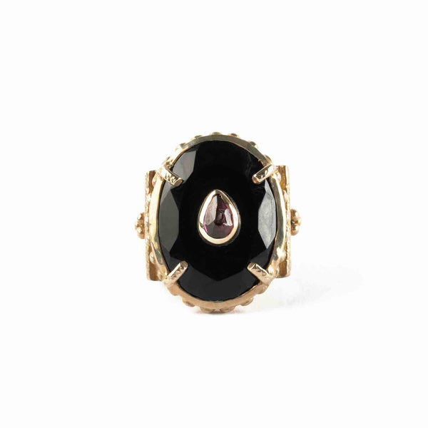 CHEEMA Bague Chevalière Onyx Noir Grenat