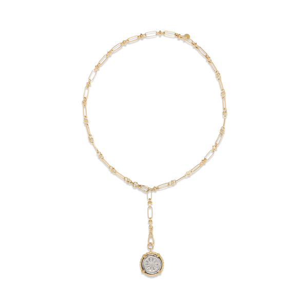 CIRCE Collier Médaille bicolore Argent & doré, chaîne esprit vintage, doré 24 cts