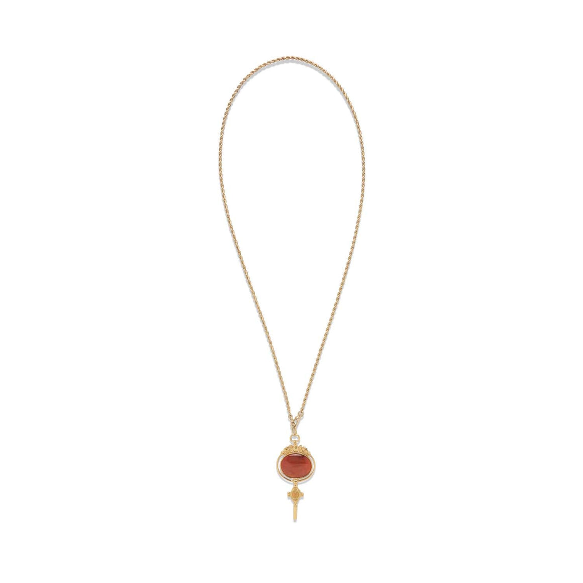 Watch Key Carnelian Long Necklace, 24k Gold-Plated