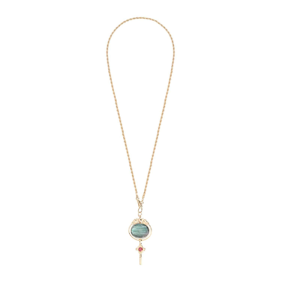 Watch Key Labradorite Long Necklace, 24k Gold-Plated