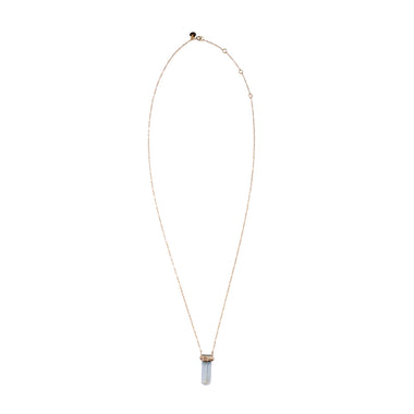 COLLIER PRISME Aigue-Marine brute, Diamants, Argent 925 plaqué or - 60cm