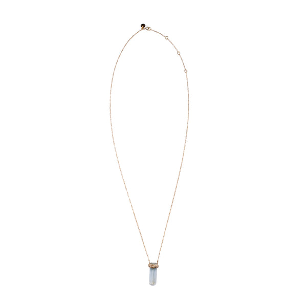 COLLIER PRISME Aigue-Marine brute, Diamants, Argent 925 plaqué or - 60cm