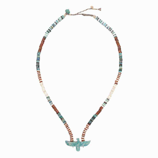 CONDOR Sautoir Chrysocolle Hessonite, Phoenix amazonite