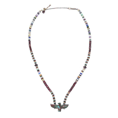 CONDOR Sautoir perles facettées Spinelle et Grenat, Phoenix Chrysocolle