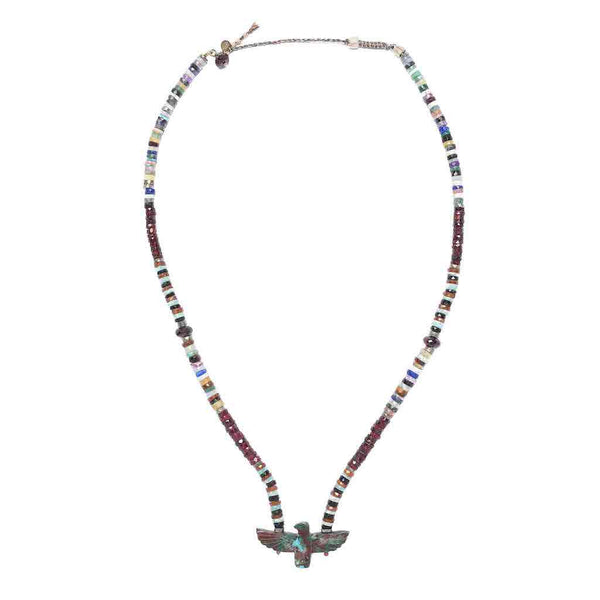 CONDOR Sautoir perles facettées Spinelle et Grenat, Phoenix Chrysocolle