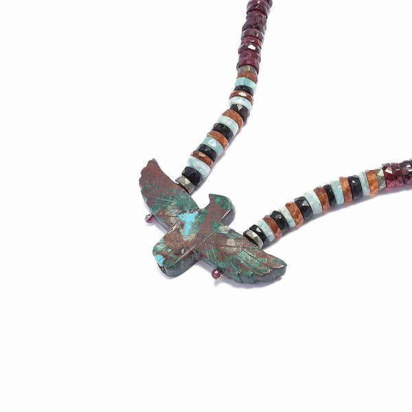 CONDOR Sautoir perles facettées Spinelle et Grenat, Phoenix Chrysocolle