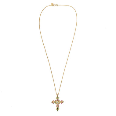 BYZANCE Collier Croix Tourmalines, Argent plaqué or 24 cts