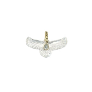 SHAMAN Charm Phoenix Sacré Cristal de Roche, Bélière Diamant, Argent 925 plaqué or 24 cts