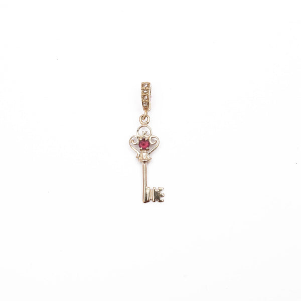 Charm Clé Grenat, Argent plaqué or, bélière diamants