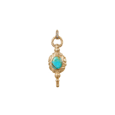 Charm Clé de montre ancienne, Turquoise - Cornaline, Argent plaqué or, bélière diamants