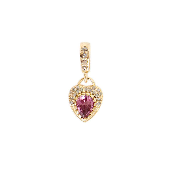 Charm Coeur Tourmaline et diamants - argent plaqué Or