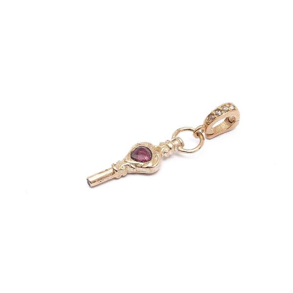 Charm Heart Key Grenat, Argent plaqué or