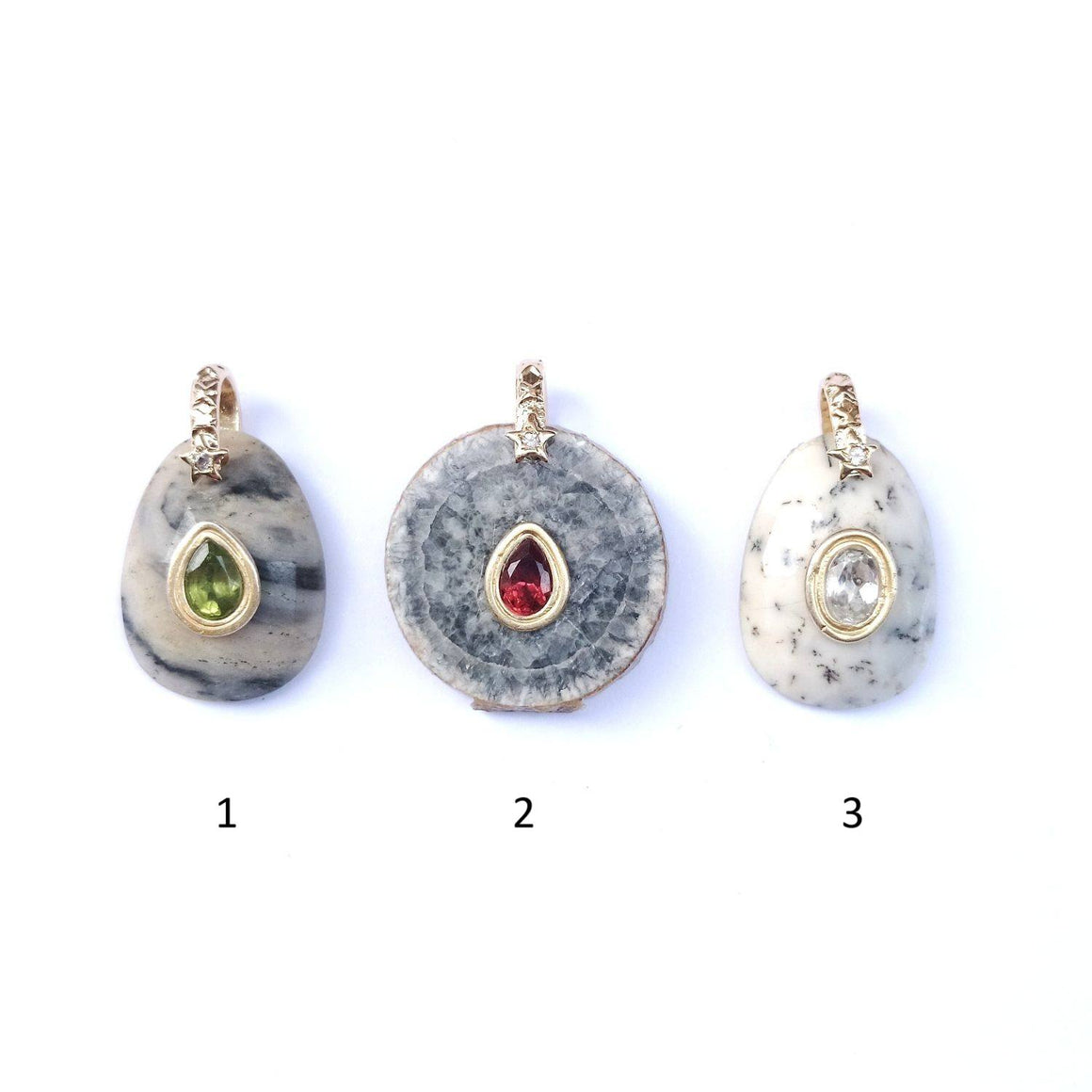 CHARM Agate sertie, bélière diamant, argent 925 plaqué or