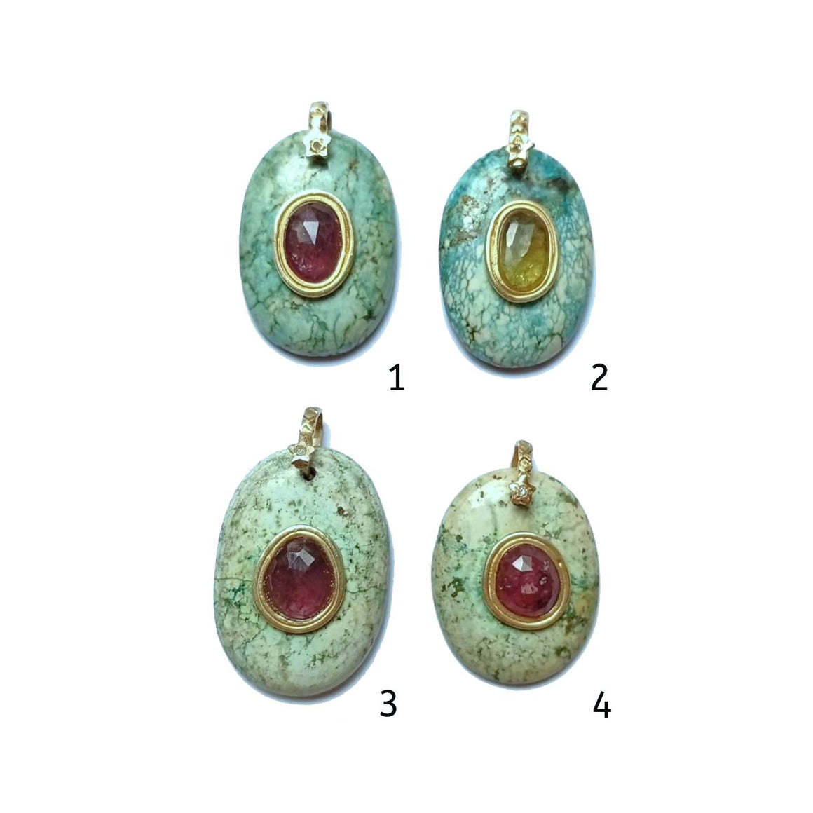 CHARM TURQUOISE Galet sertie Tourmaline, bélière diamant, argent 925 plaqué or