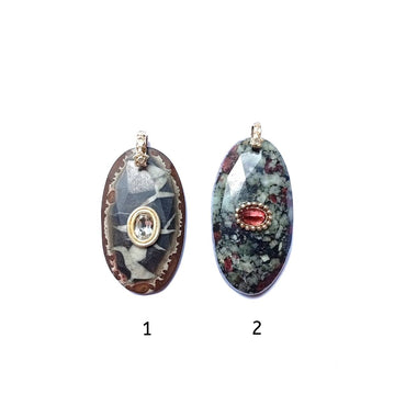 CHARM Septaria ou Udolite sertie, bélière diamant, argent 925 plaqué or