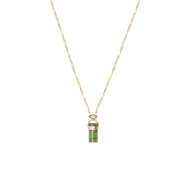 TAIGA Collier Tourmaline verte et ambrée, Argent plaqué or 24 cts