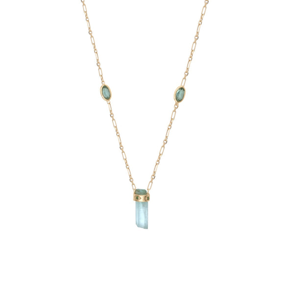 Prism Necklace, Aquamarine, Diopside Eyes, Tourmalines, 25k Gold-Plated Sterling Silver