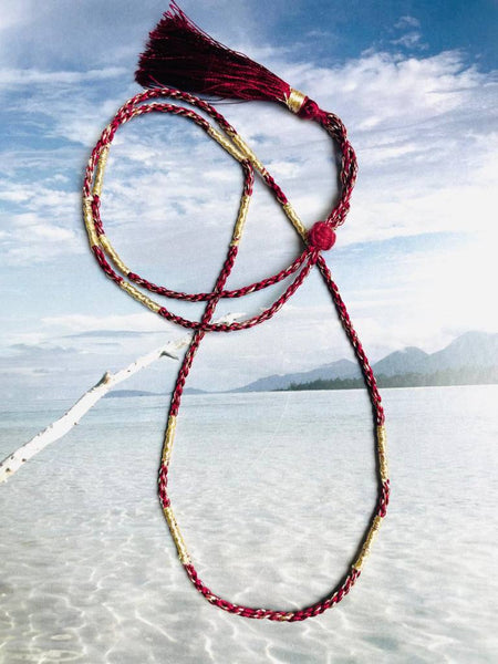 Cordon Pompon en soie multicolore pour charm's - bordeaux