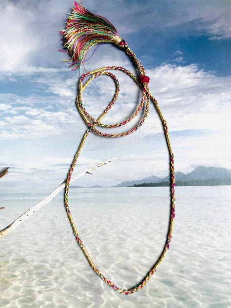 Cordon Pompon en soie multicolore pour charm's - rose&vert