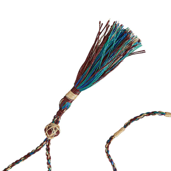 Cordon Pompon en soie multicolore pour charm's - bleu&bordeaux