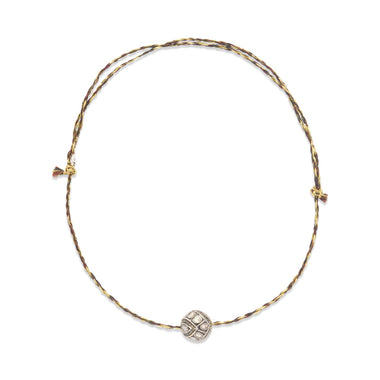 DIAMONDS EARTH Collier Multi Diamants, Argent patiné, cordon de soie