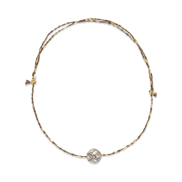 DIAMONDS EARTH Collier Multi Diamants, Argent patiné, cordon de soie
