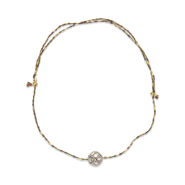 DIAMONDS EARTH Collier Multi Diamants, Argent patiné, cordon de soie