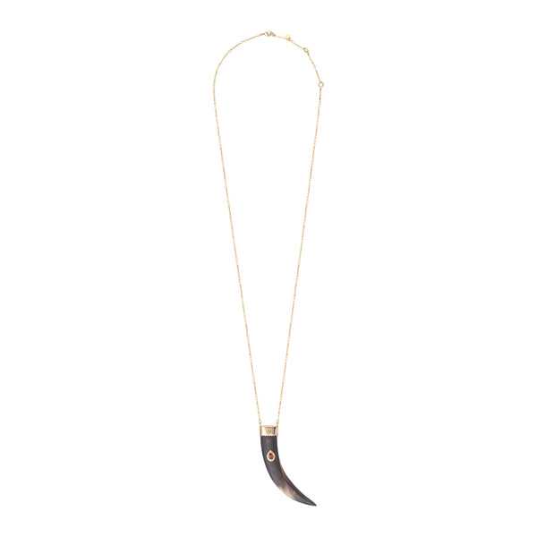 PHEBE Sautoir Corne naturelle sertie Citrine, Opale ou Grenat, doré 24 cts