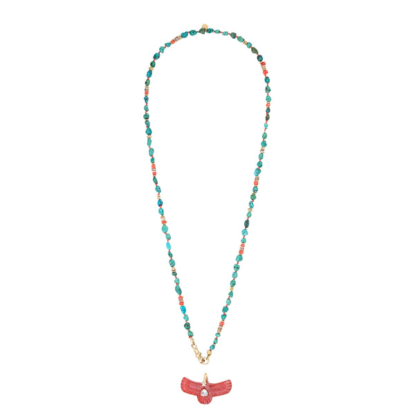 ADRIATICA Necklace for Charms, Turquoise, Genuine Coral, 24k Gold-Plated Sterling Silver