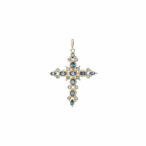 GRENADE Pendentif Croix Topaze "London", doré à l'Or 24 cts 1 micron