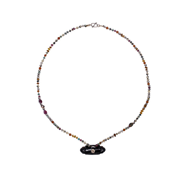 STONE TABEEZ Collier Talisman Obsidienne et Diamant