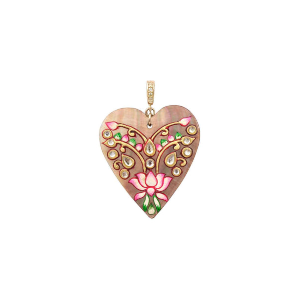 LOTUS Enameled Mother-of-Pearl Heart Charm