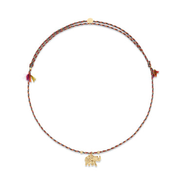 ELEPHANT Collier Diamants, Argent plaqué or 24 cts, cordon de soie rainbow