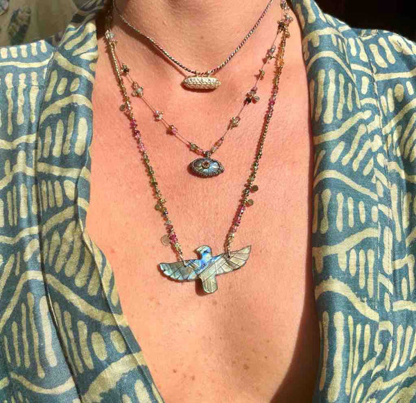 ETERNITY Collier Argent plaqué Or Diamants - cordon turquoise/rouge