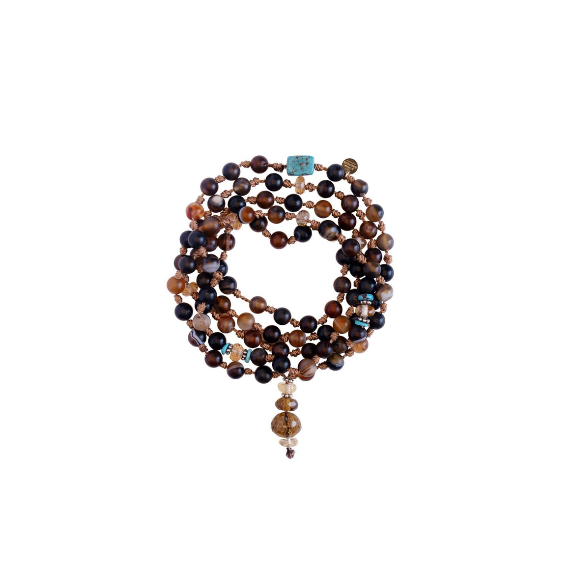 ETHNIC MALA Sautoir Perles Agates, Turquoises, Quartz, Argent