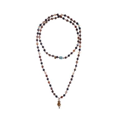 ETHNIC MALA Sautoir Perles Agates, Turquoises, Quartz, Argent