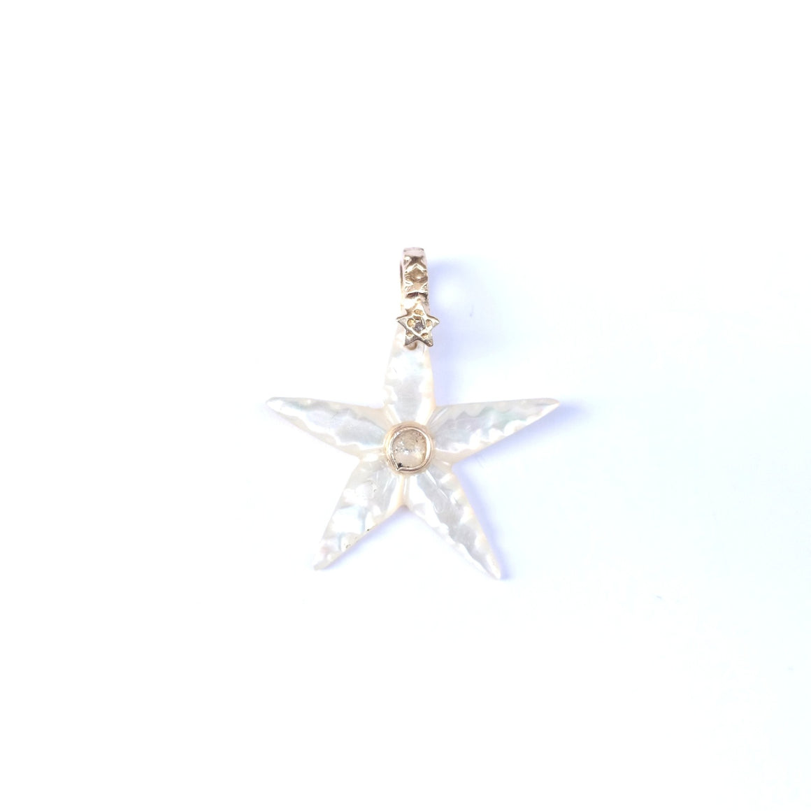 Starfish Charm, Carved Mother-of-Pearl, Diamond Bail, 24k Gold-Plated Silver