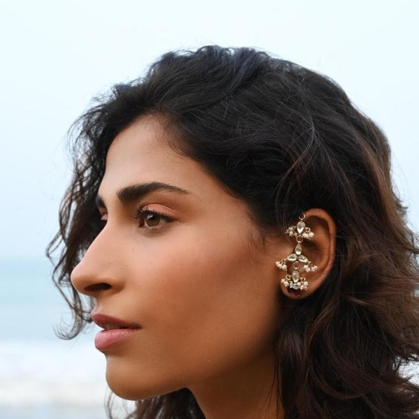 FAIRY Boucle d'oreille unique - Perles d'eau douce, Grenat, Argent 925 plaqué Or