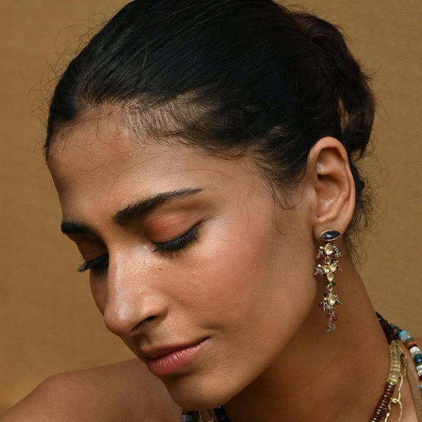 FAIRY Boucle d'oreille unique Tourmalines, Améthyste, Argent 925 plaqué Or