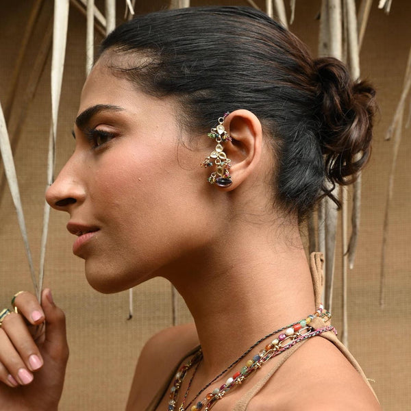 FAIRY Boucle d'oreille unique Tourmalines, Améthyste, Argent 925 plaqué Or