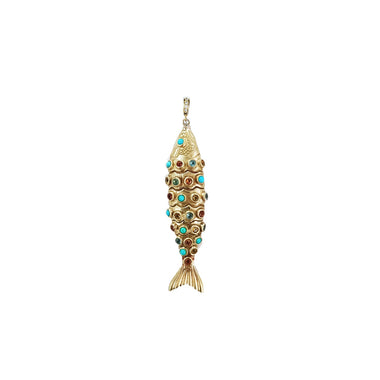 FIDJI Charm Poisson articulé, Turquoise, Citrine, Topaze