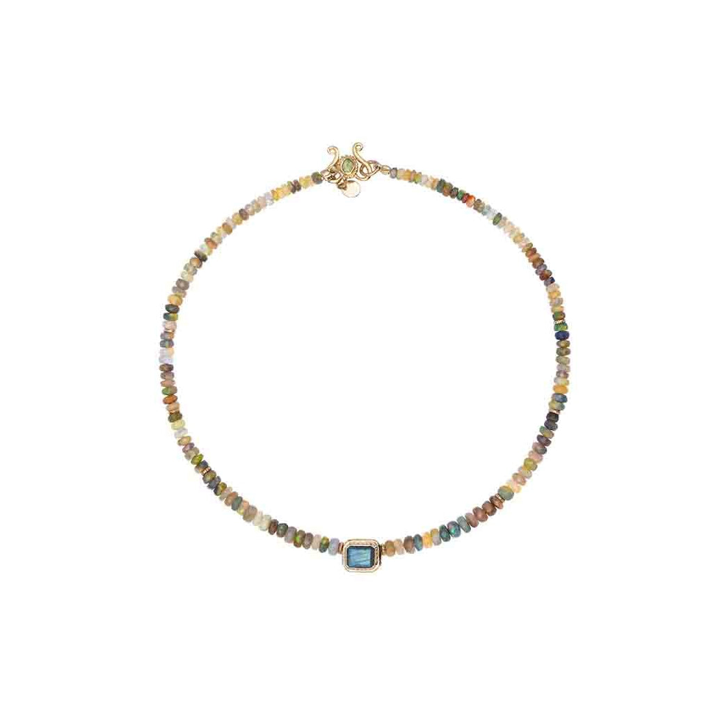 GALAXIE Necklace, Opals, Two-Stone Bead in Labradorite and Amethyst